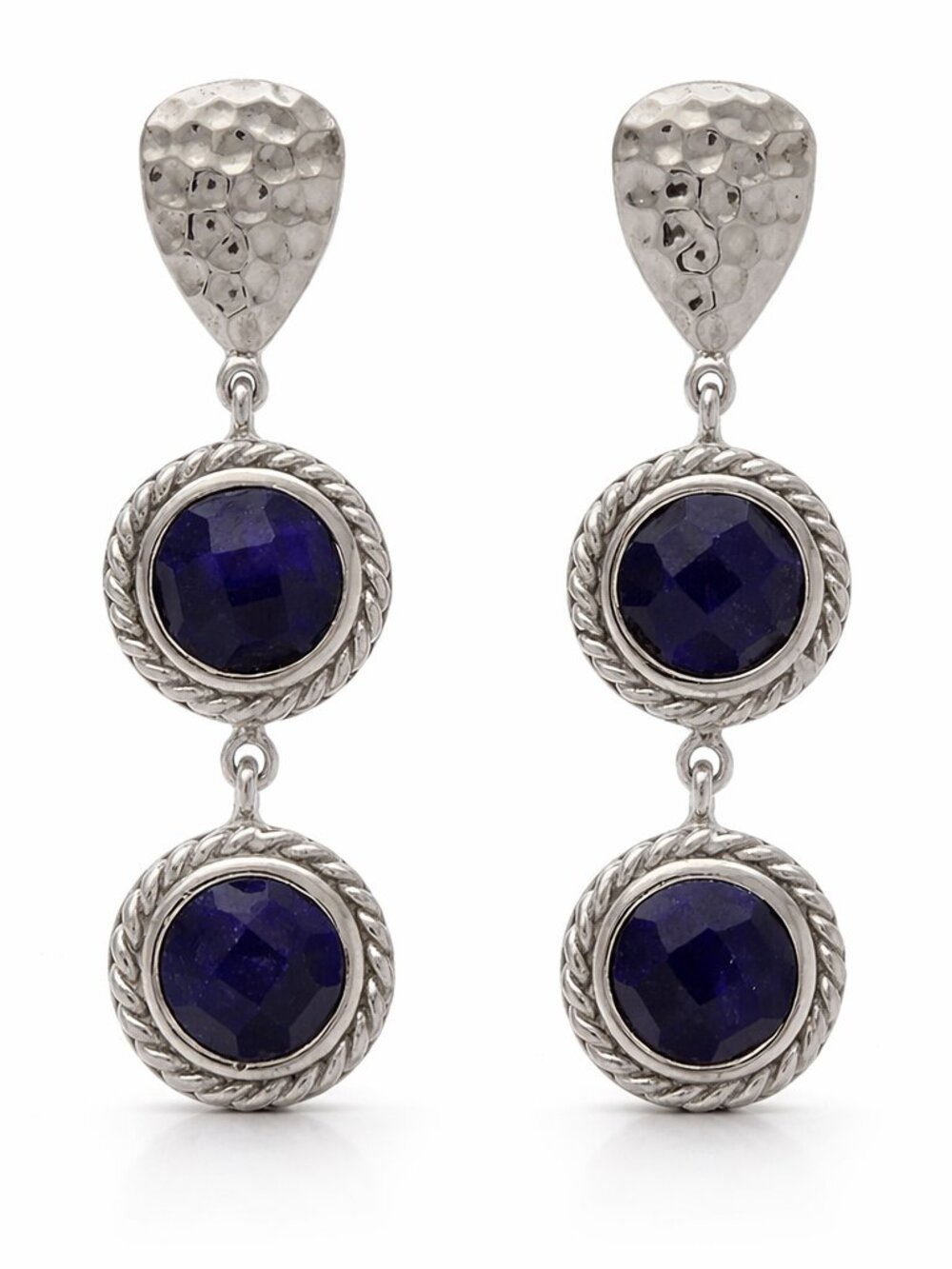 Sterling Silver Blue Corundum Drop Earrings | Sapphire Look Dangle
